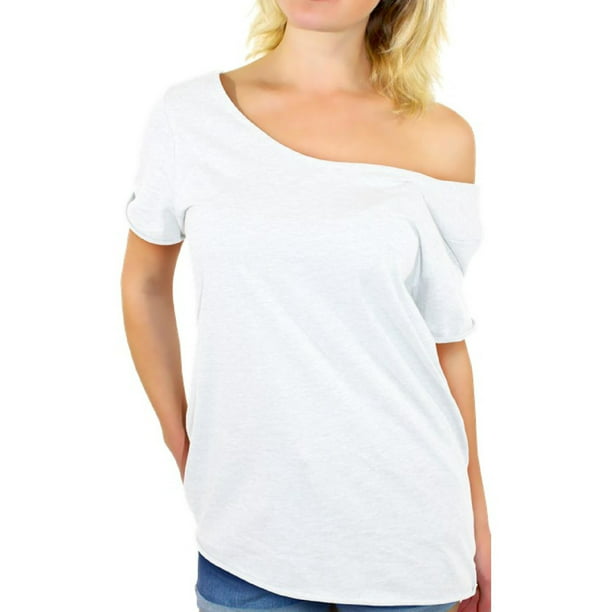 general3 Women Off Shoulder Tops Letter Print Short Sleeve O-Neck Tee Shirt Loose Blouse 